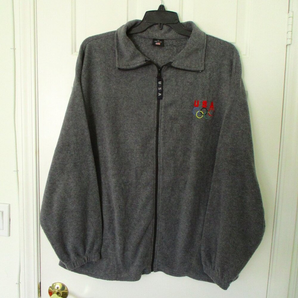 Mens L/S Gray Fleece "USA Olympics" Full Zip Sweater - Size XL